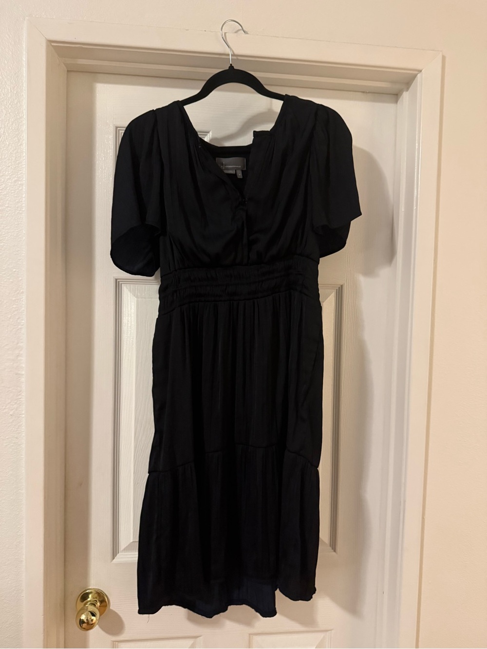 Anthropologie Black Midi Dress with Smocked Waist
